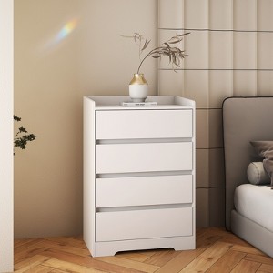 4 Drawer Dresser, Chest of Drawers without Handle, White Dresser for Bedroom, Waterproof Wooden Cabinet with Sturdy Frame for Living Room, Entryway - 1 of 4