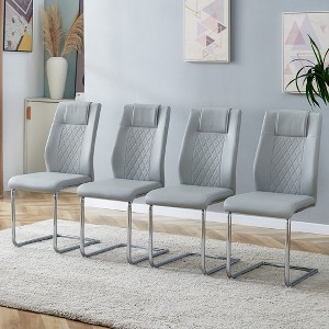 Gulches  Set of 4 Light Gray Modern Side Chairs - Faux Leather Cushioned Seats with Metal Legs, Anti-Slip Pads, Easy Assembly - 1 of 4