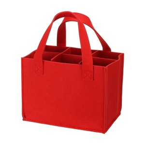 Unique Bargains Felt Reusable 6 Bottle Wine Carrier Tote Bag with Divider - 1 of 4