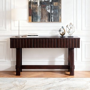 Hostack 52'' Console Table with Storage Drawers and Solid Wood Legs for Living Room and Hallway Entrance, Espresso - 1 of 4