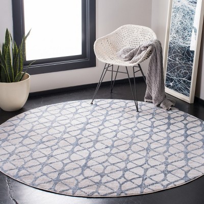 Amelia Grey and Blue Round Geometric Synthetic Rug
