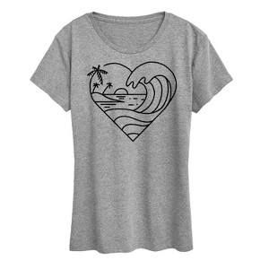 Women's - Instant Message - Heart Ocean Line Art Short Sleeve Graphic T-Shirt - 1 of 4