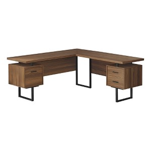 Monarch Specialties Computer Desk Home Office Corner Left Right Set-Up Storage Drawers  L Shape  Metal Laminate Walnut Black Contemporary Modern - 1 of 4