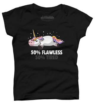 Girl's Design By Humans 50% Flawless 50% Lazy Cute Unicorn Gift By EduEly T-Shirt