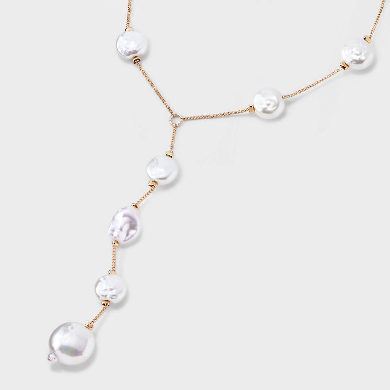 Pearl Station Y-Line Necklace - A New Day&#8482; White/Gold, 5 of 6