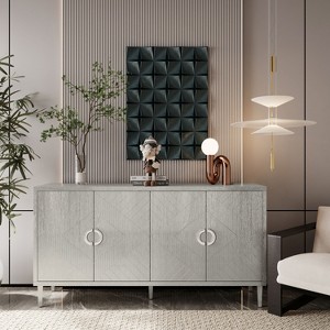 ORRD Champagne 4-Door Storage Cabinet with Pine Legs, Modern MDF Cabinet for Living Room, Bedroom & Kitchen Storage - 1 of 4