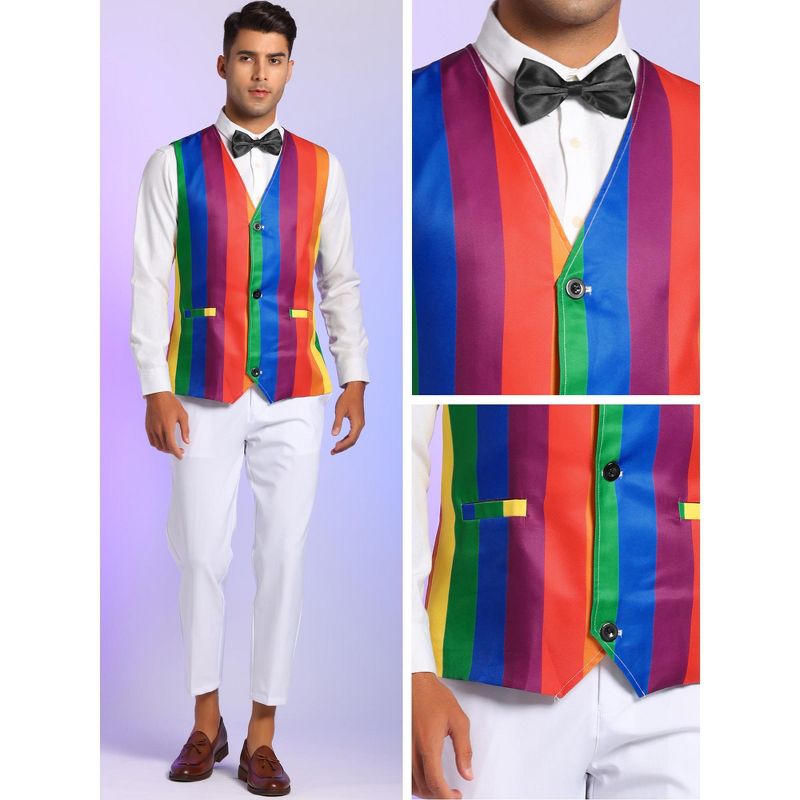 Lars Amadeus Men's Slim Fit V Neck Sleeveless Color Block Rainbow Stripes Suit Vest, 4 of 6