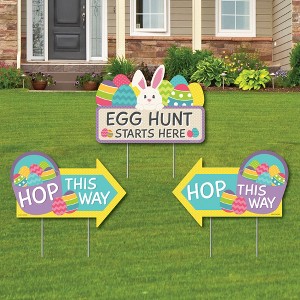 Big Dot of Happiness Easter Egg Hunt - Easter Bunny Party Yard Sign with Stakes - Double Sided Outdoor Lawn Sign - Set of 3 - 1 of 4