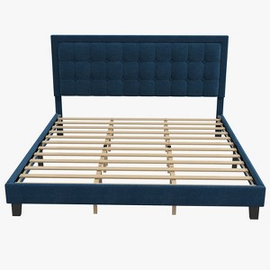 COZONY King Size Bed Frame with Upholstered Headboard, Wood Slat Support and Sturdy Metal Foundation for Bedroom - 1 of 4