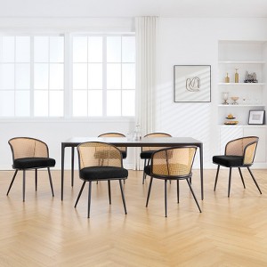 Bekrvio Rattan Dining Chairs - Cane Back & Curved Arm,Boucle Fabric Upholstered, Mid Century Modern Kitchen Chairs for Living Room - 1 of 4