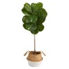 Nearly Natural 4-ft Fiddle Leaf Tree in Boho Chic Handmade Cotton & Jute White Woven Planter UV Resistant - image 2 of 4