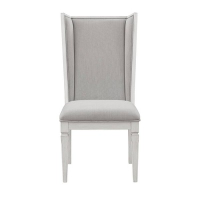 Light Gray Linen Upholstered Side Chair with Weathered White Wood Frame