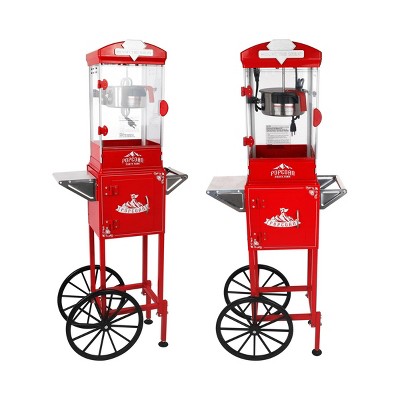 INFURNIC Popcorn Poppers Popcorn Machine with Cart 10 Oz Kettle Portable Movie Theater Popcorn Maker with Storage, Red, 20.87"*11.81"*51.18"