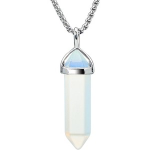 Crystal Healing Necklace for Women, Hexagonal Gemstone Pendant on 18" Steel Chain - 1 of 4