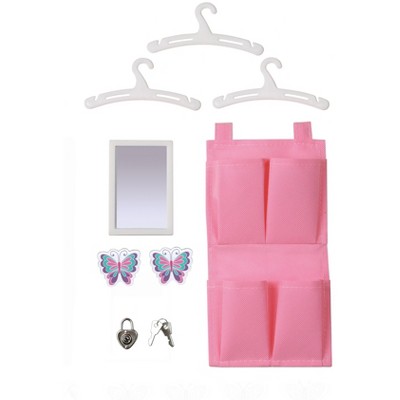 18" Purple and Pink Steel Doll Locker Set with Bench and Rug