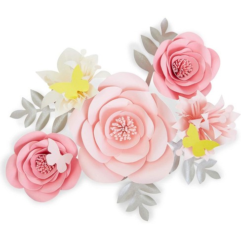 Paper Flower Photography Backdrop Polyester 5x3ft Handcrafted Pink Flowers Butterfly Rose Branch White Birdcage Birthday Party Banner Children Closeup Photoshoot Wallpaper