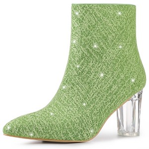 Allegra K Women's Zip Closure Pointed Toe Clear Block Heel Halloween Glitter Ankle Boots - 1 of 4