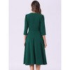 INSPIRE CHIC Women's 3/4 Sleeve Pleated Round Neck Pockets A-Line Swing Work Midi Dress - 3 of 4