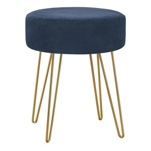 Monarch Specialties Ottoman Pouf Footrest Foot Stool 14Inch Round Fabric Metal Legs Blue Gold Contemporary Modern - 1 of 4