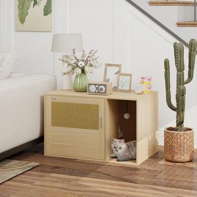 Boho Style Light Brown Rattan Cat Litter Box Enclosure