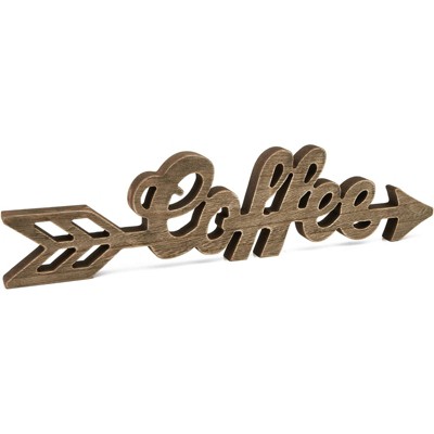 Farmlyn Creek Wooden Coffee Sign with Arrow, Wood Wall Door Sign Home Decor 15.5"x3.7"x0.6"