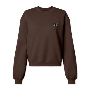 Dalix Butterfly Embroidered Fleece Relaxed Boxy Fit Long Sleeve Crewneck Sweatshirt Womens - 1 of 4