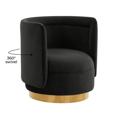 Black Velvet Swivel Accent Chair with Pine Frame