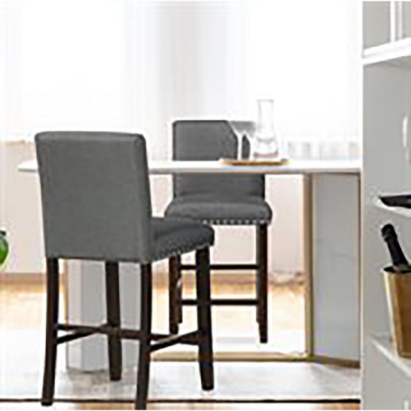 Tangkula Set of 2 Bar Stools Linen Fabric Counter Height Chairs for Kitchen Island Grey, 3 of 11
