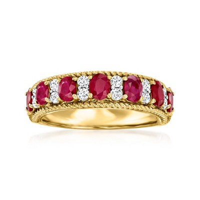 Ross-Simons 1.40 ct. t.w. Ruby and .41 ct. t.w. Diamond Roped-Edge Ring in 18kt Yellow Gold Size 8