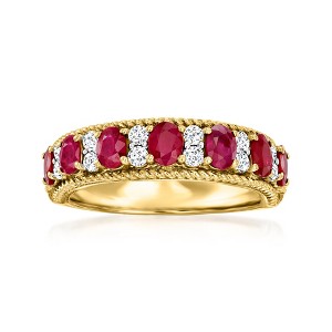 Ross-Simons 1.40 ct. t.w. Ruby and .41 ct. t.w. Diamond Roped-Edge Ring in 18kt Yellow Gold Size 8 - 1 of 4