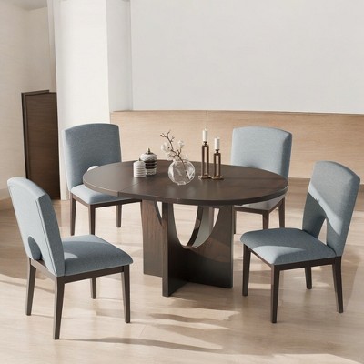 Modern 5-Piece Extendable Round Dining Table Set with Removable 16.2" Leaf & 4 Upholstered Chairs, Perfect for Small Spaces and Dining Room