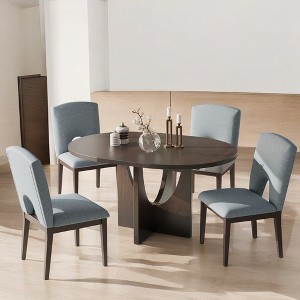 Modern 5-Piece Extendable Round Dining Table Set with Removable 16.2" Leaf & 4 Upholstered Chairs, Perfect for Small Spaces and Dining Room - 1 of 4