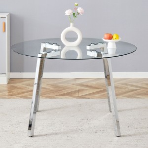 Sapphtopaz Round Dining Table Tempered Glass Kitchen Table Dining Room Table with Metal Base for Dining Room, Small Spaces - 1 of 4
