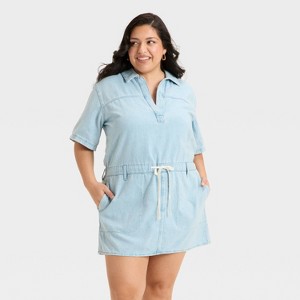 Women's Short Sleeve Drop Waist Drawstring Mini Dress - Universal Thread™ - 1 of 2