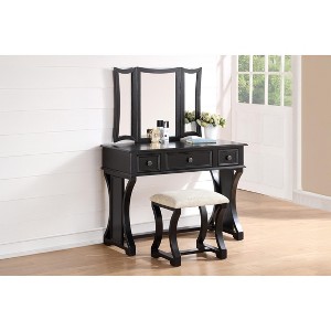 Sapphtopaz Makeup Vanity Desk with Foldable Mirror, Wood Makeup Table with 3 Drawers & Cushioned Stool Dresser For Bedroom - 1 of 4