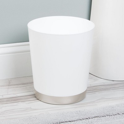 iDESIGN Sedona Bath Wastebasket Matte White/Nickel: Plastic Trash Can, 6.93L Capacity, 10" Height