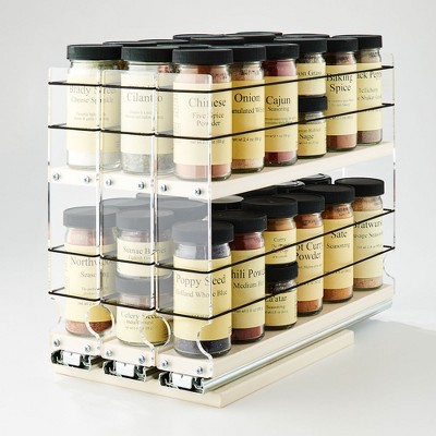Vertical Spice 13.80 x 6.90 x 10.75 Inch Spice Rack Cabinet Mounted Organizing Drawer with 2 Tiers, 3 Individual Drawers, and Flex Sides, Cream