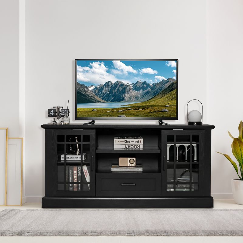 63-Inch Modern TV Cabinet TV Console Table w/ 2 Side Cabinets & Drawer Suits 70” Televisions Farmhouse Style Black\White, 3 of 9