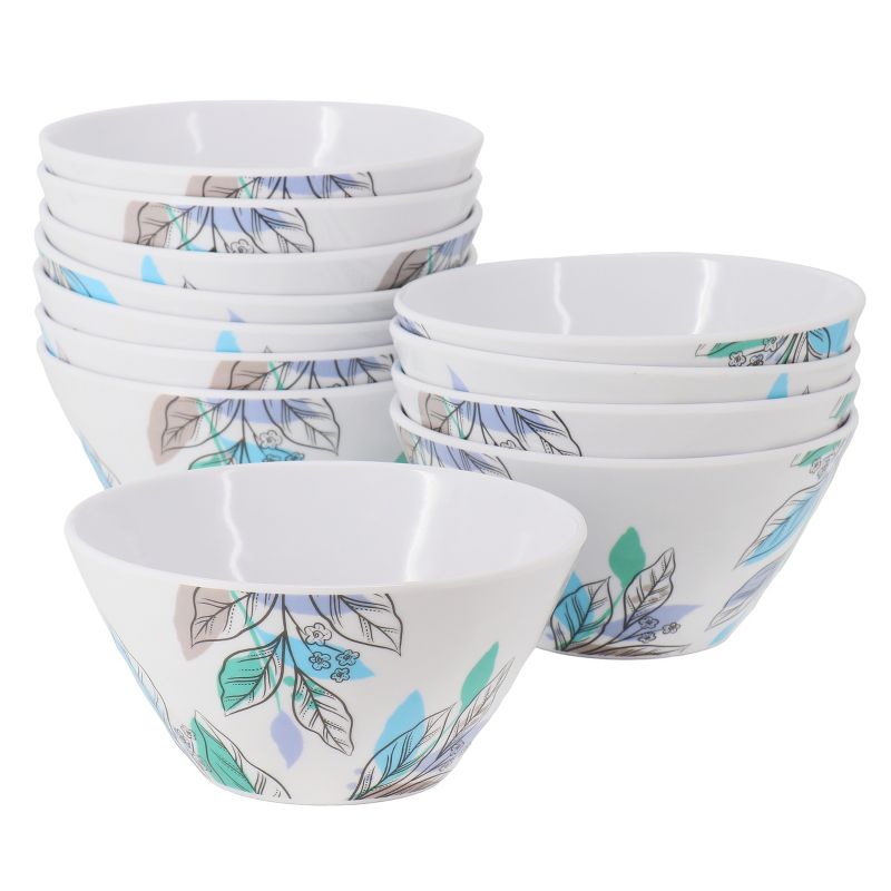 Gibson Home Tropical Sway Vineyard 12 Piece 6 Inch Hammered Melamine Bowl Set in Blue, 1 of 6