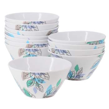 Gibson Home Tropical Sway Vineyard 12 Piece 6 Inch Hammered Melamine Bowl Set in Blue