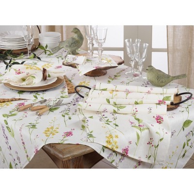 Off-White Watercolor Floral Linen Napkins, 20" Square, Set of 4