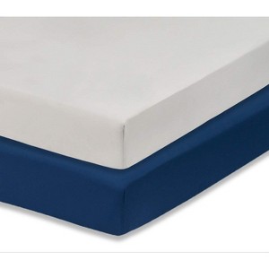 Everyday Kids 2 Pack Fitted Crib Sheets for Boys – 100% Cotton Jersey Knit in Navy Blue & Heather Gray – Soft Baby Nursery Bedding - 1 of 4