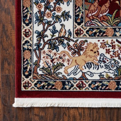 Burgundy and Tan Floral Synthetic Runner Rug