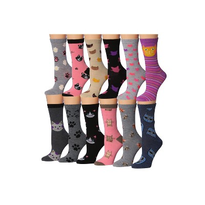Tipi Toe Women's 12 Pairs Lightweight Colorful Whisker Wonderland Patterned Crew Socks