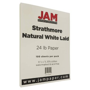 JAM Paper Strathmore 24lb Paper - 8.5 x 11 - Natural White Laid - 100 Sheets: Resume, Off White, Uncoated Stationery - 1 of 3