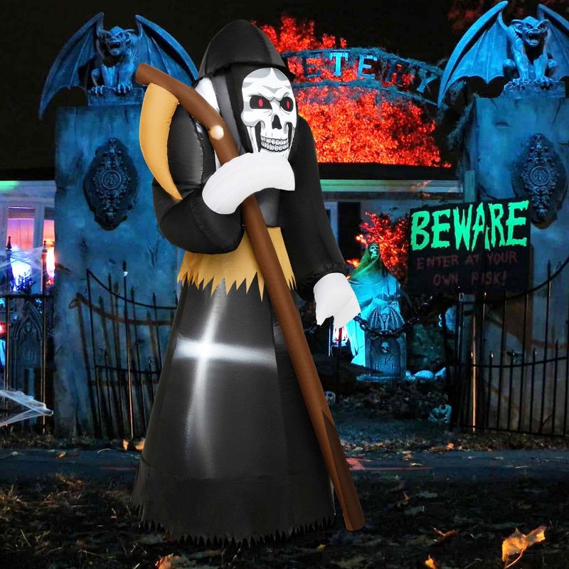 Costway 8 FT Halloween Inflatable Grim Reaper Ghost Blow-up Decoration with 3 LED Lights, 1 of 11