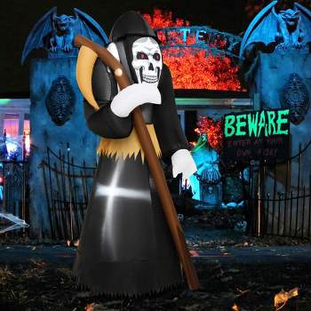 Costway 8 FT Halloween Inflatable Grim Reaper Ghost Blow-up Decoration with 3 LED Lights