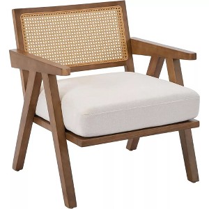 Modern Accent Chair, Comfy Living Room Chairs with Sturdy Wood Legs, Rattan Backrest - 1 of 4
