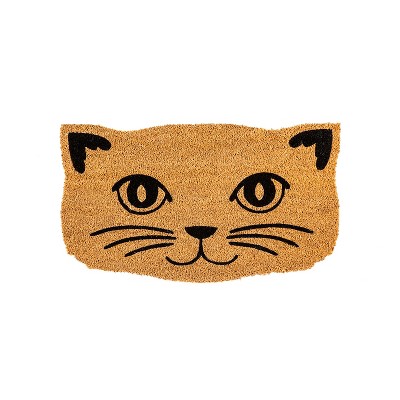 Evergreen Cat Face Shaped Indoor Outdoor Natural Coir Doormat 1'4"x2'4" Brown