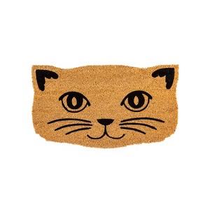 Evergreen Cat Face Shaped Indoor Outdoor Natural Coir Doormat 1'4"x2'4" Brown - 1 of 4